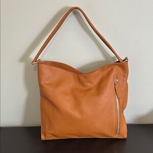 Tote Le Monde Florence Hobo Genuine Supple Leather Shoulder Bag Brown